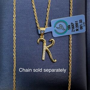 18K Genuine Yellow Gold Initial 'K' Pendant